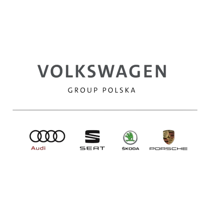 Volkswagen Group Polska logo with Audi, SEAT, Škoda, and Porsche brand logos.